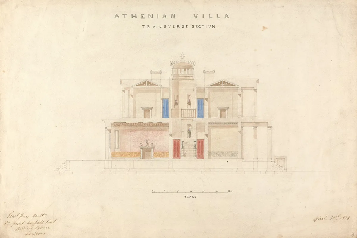 Design For An Athenian Villa Transverse Section by Edward Jones - Canvas Print