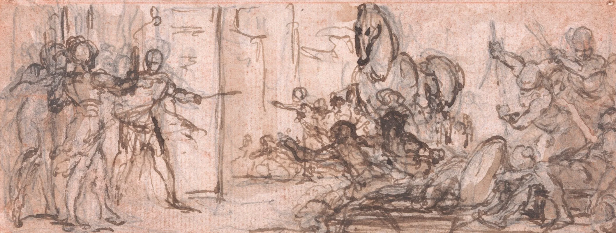 Design For An Engraving Battle Of Troy With The Trojan Horse