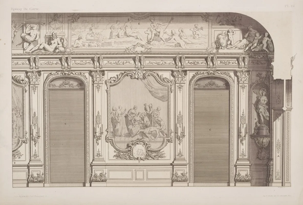 Design For An Interior Wall With Two Arched Doorways And Wall Panel Depicting A Group Of Women by André-Charles Boulle - Canvas Print