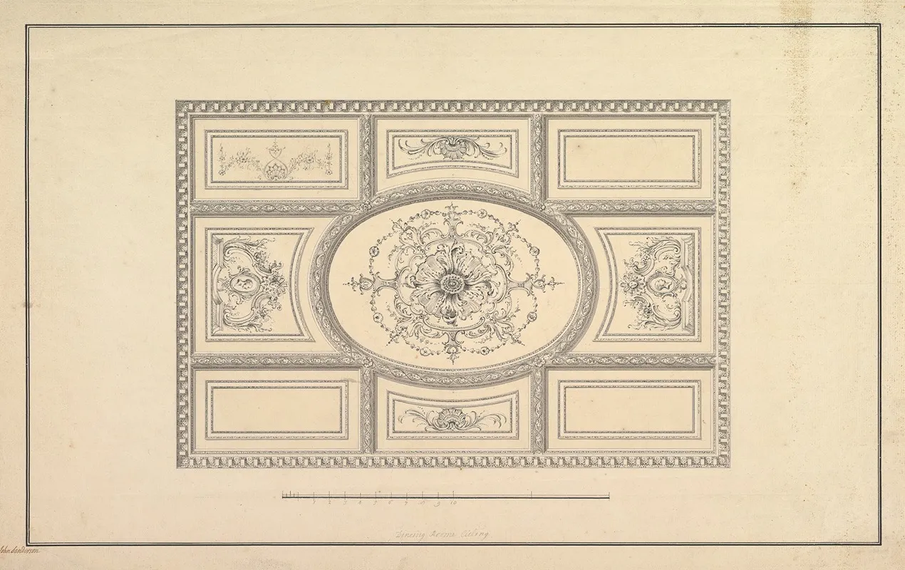 Design For Ceiling At Kirtlington Park Oxfordshire by John Sanderson - Canvas Print