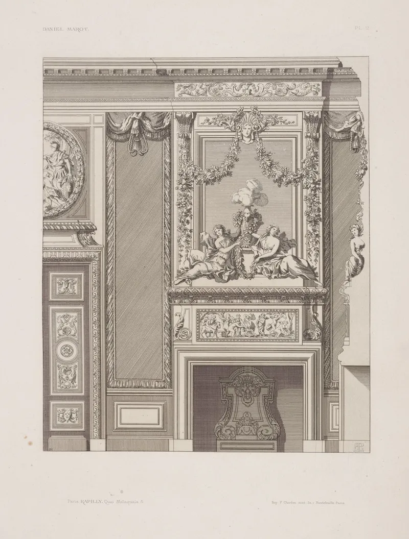 Design For Chimney Piece And Mirror With Two Women And Garlands by André-Charles Boulle - Canvas Print