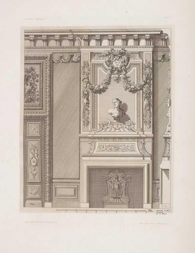 Design For Chimney Piece With Bust Of Woman And Garlands Above by André-Charles Boulle - Canvas Print