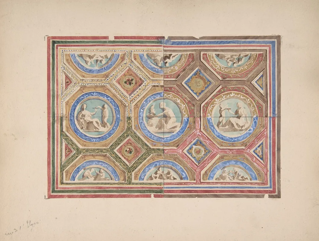 Design For Coffered Ceiling In Four Alternate Color Schemes Empress Eugenies Hotel