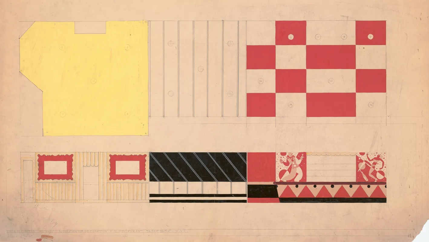 Design For Dcor Of Restaurant 56 East 56th St New York Ny Drawing Of Suggested Dcor For Restaurant With Color Elevation And Murals