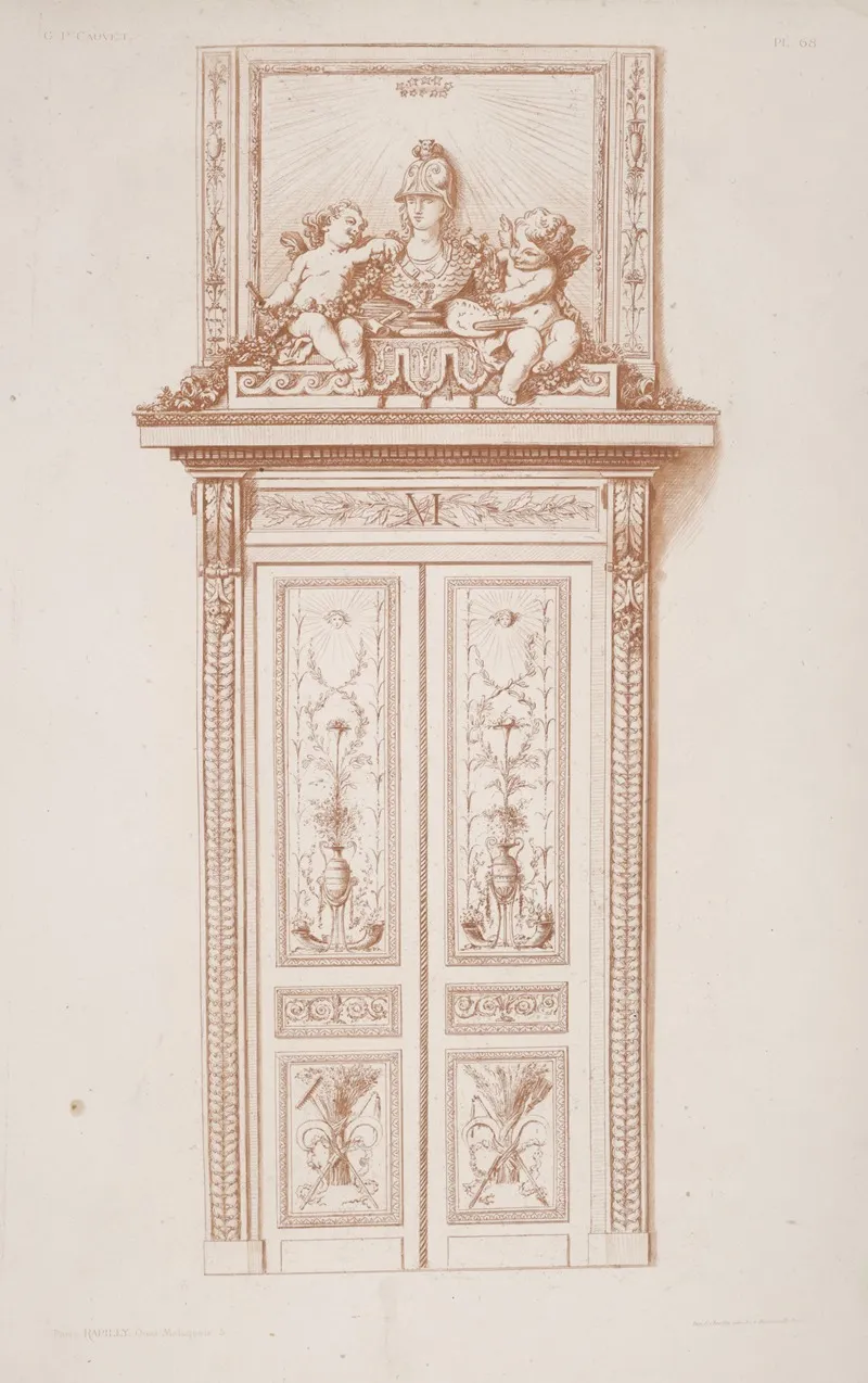 Design For Doorway With Decoration Of Bust Of Athena And Two Cherubs by André-Charles Boulle - Canvas Print