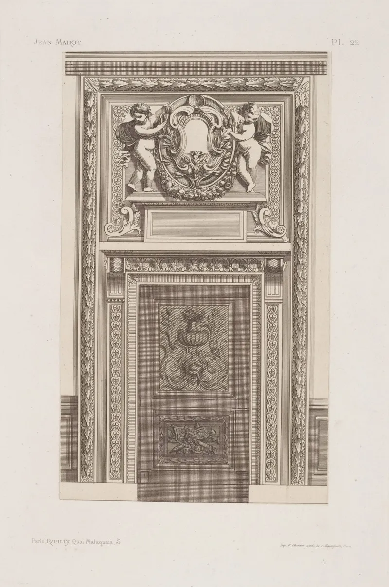 Design For Doorway With Two Cherubs In Projection Above Doorframe Holding Roundel With Space For Heraldric Device by André-Charles Boulle - Canvas Print
