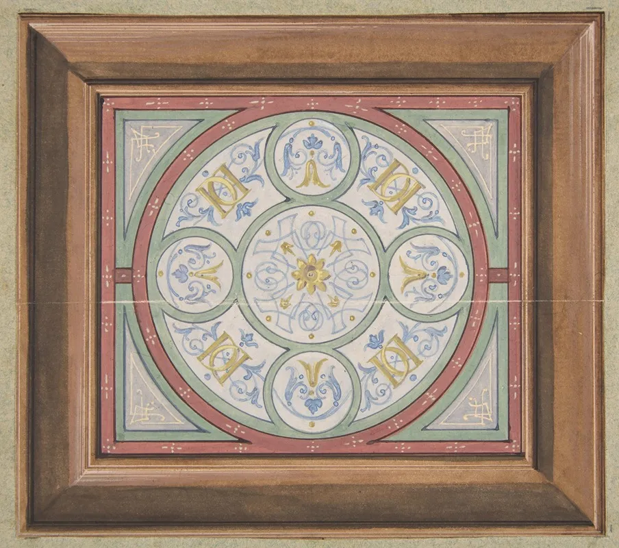 Design For Painted Decoration Of A Ceiling Incorporating Interwined Initials Dd