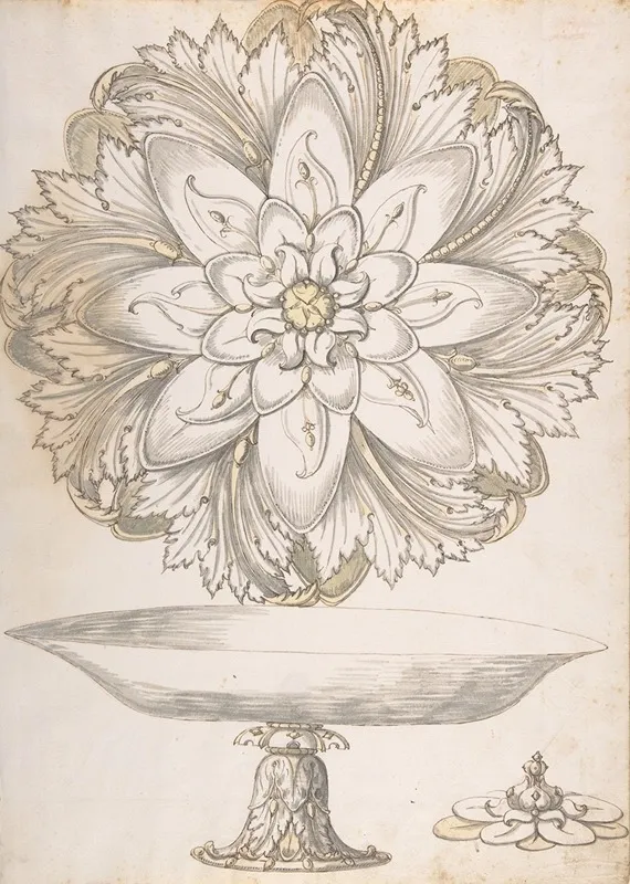 Design For Single Footed Dish With Cover Shaped Like Flower And Foliage by Erasmus Hornick - Canvas Print