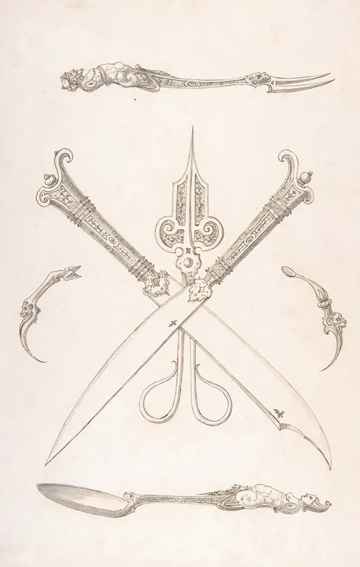 Design For Spoon Fork Two Knives Crossed Over Scissors Scissors Ear Spoon And Toothpick