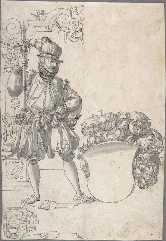 Design For Stained Glass A Halbardier By An Unfinished Coat Of Arms by Hans Jakob Plepp - Canvas Print