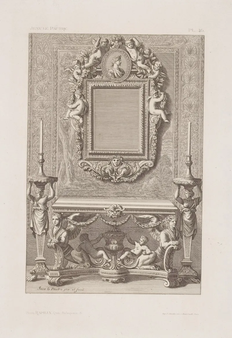 Design For Table Two Candlesticks And Mirror by André-Charles Boulle - Canvas Print