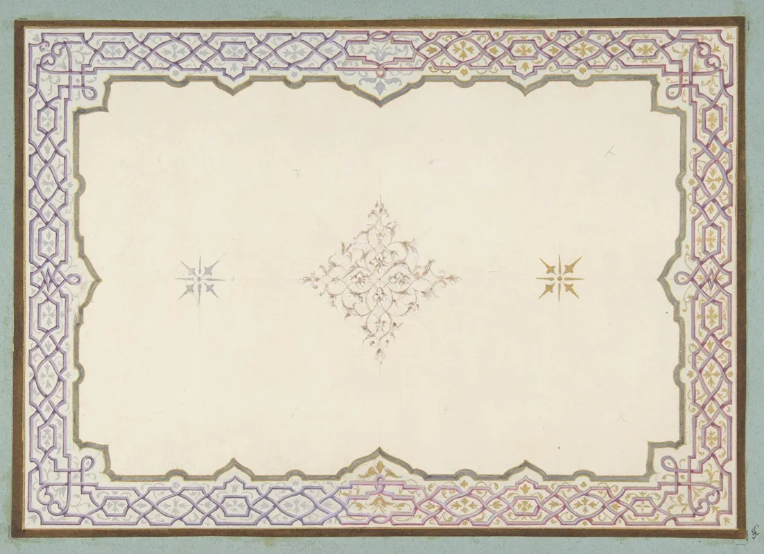 Design For The Decoration Of A Ceiling With A Border Of Strapwork And A Central Filagree Medallion