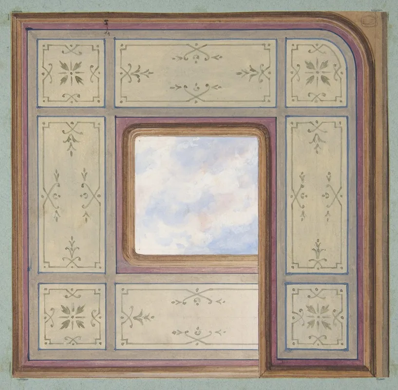 Design For The Decoration Of A Ceiling With A Central Panel Of Painted Clouds