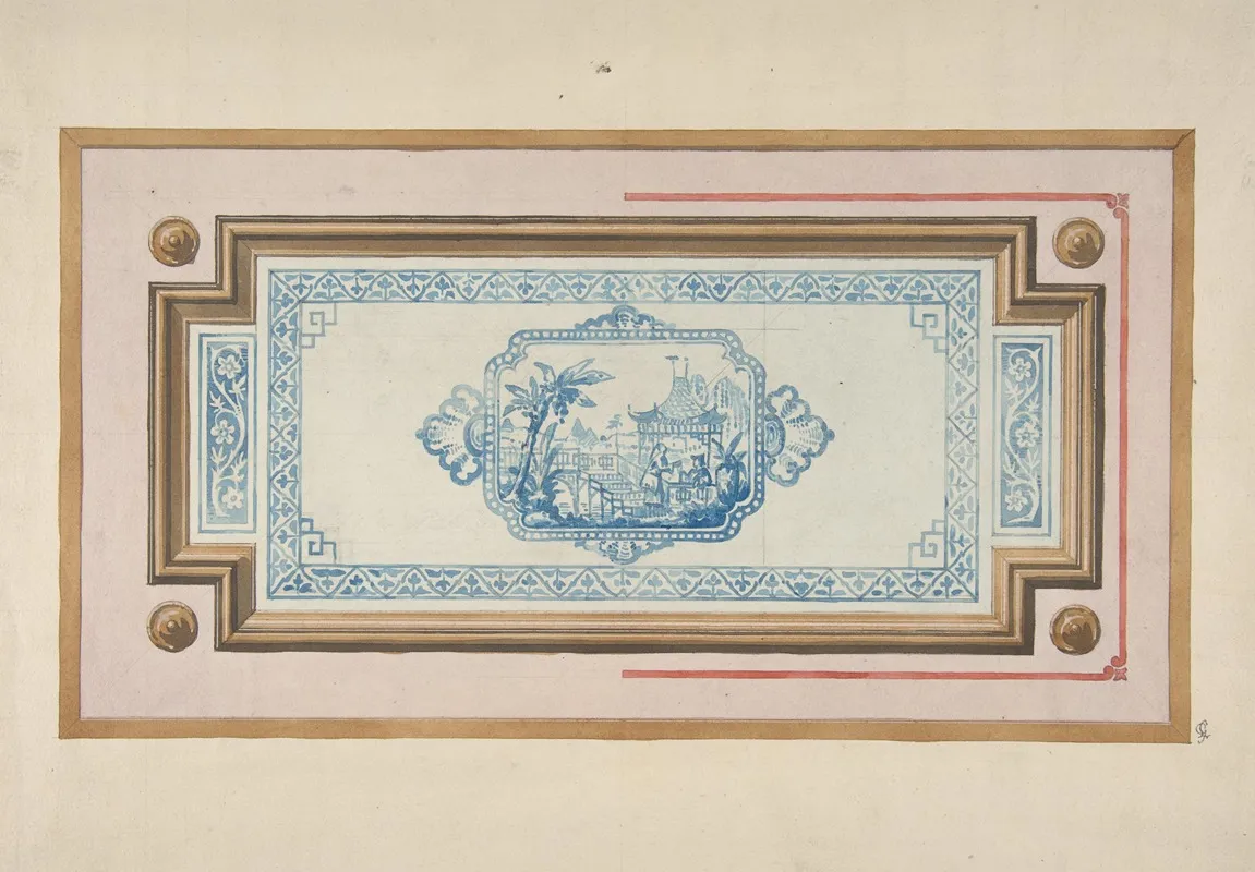 Design For The Decoration Of A Ceiling With A Chinese Blue And White Design