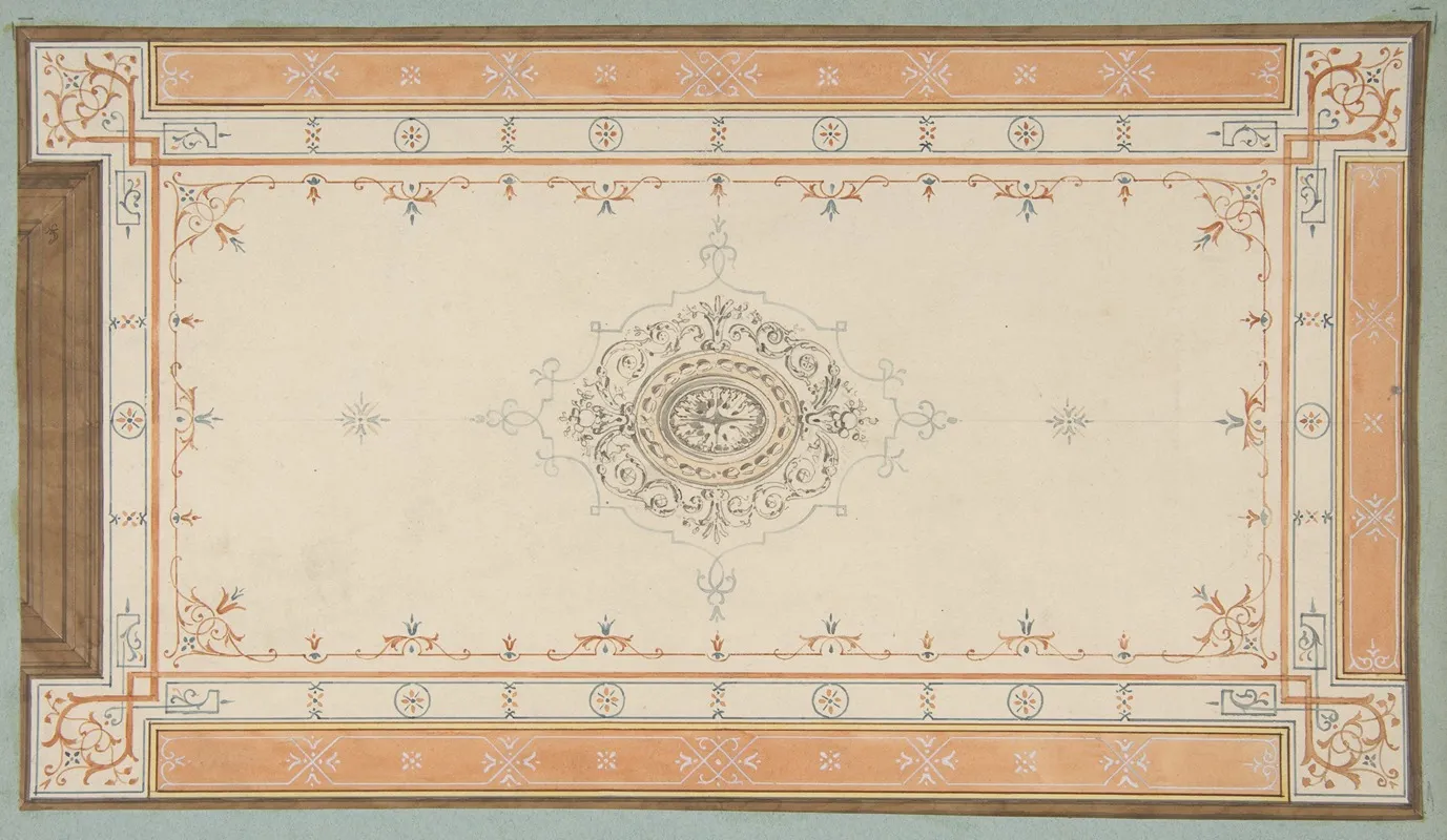Design For The Decoration Of A Ceiling With Filagree Borders And A Central Medallion