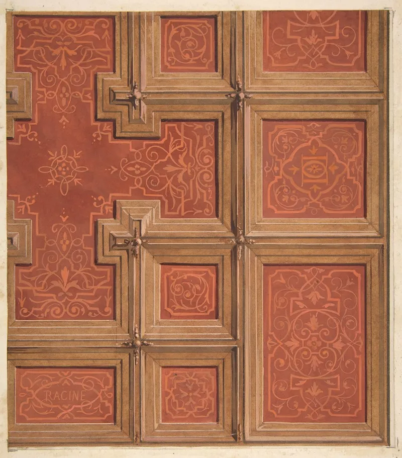 Design For The Decoration Of A Coffered Ceiling Ornamented With The Name Racine And Entwined Letters Dd