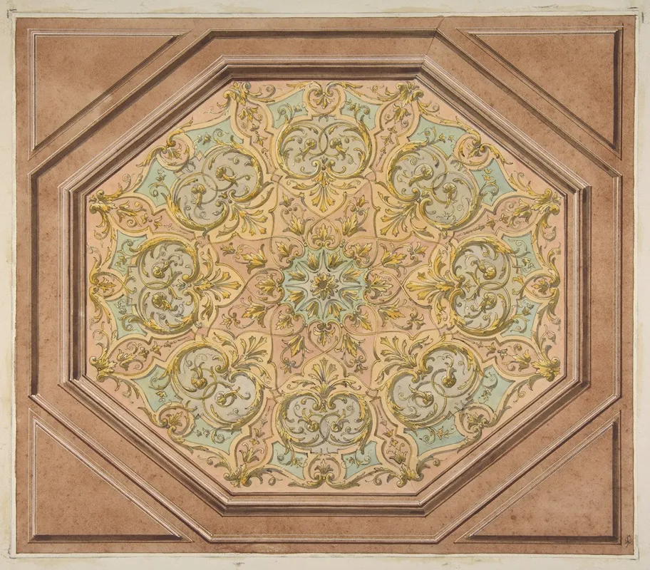 Design For The Decoration Of A Hexagonal Ceiling With Rinceaux