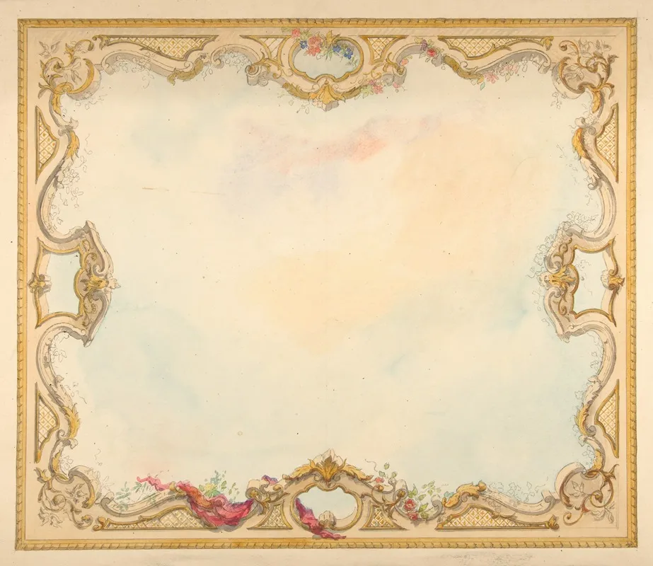 Design For The Decoration Of Aceiling With Painted Clouds And A Pierced Border