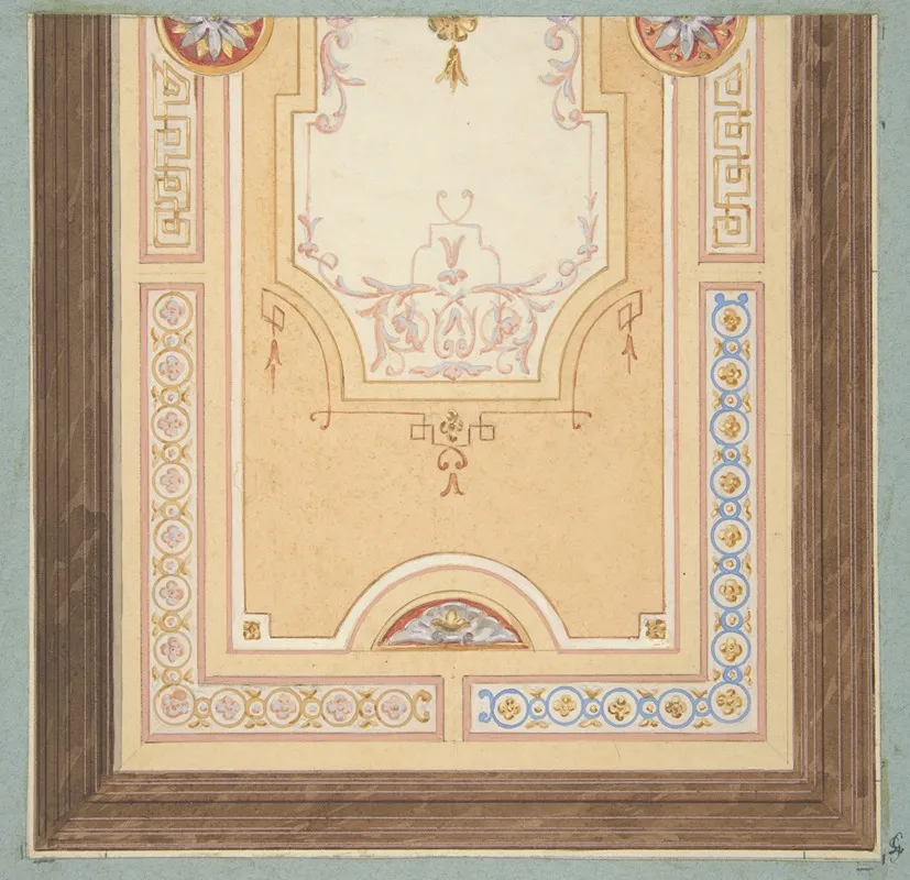 Design For The Painted Decoration Of A Ceiling In With Strapwork And Rinceaux