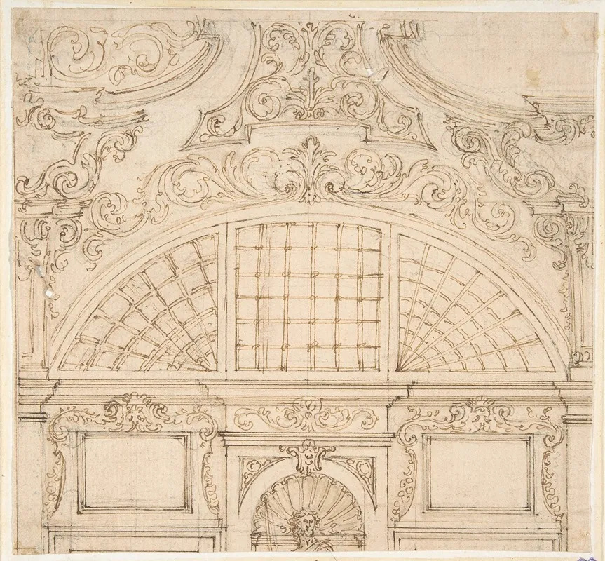 Design For The Upper Half Of A Wall Elevation With A Semicircular Window