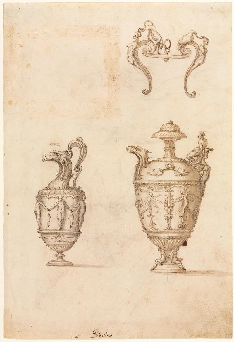 Design For Two Vases And An Ornament by Luzio Romano - Canvas Print