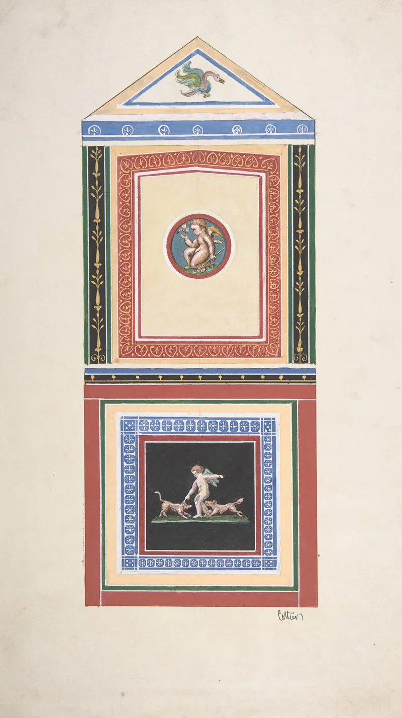 Design For Wall Decor Painted With Putti And Dogs