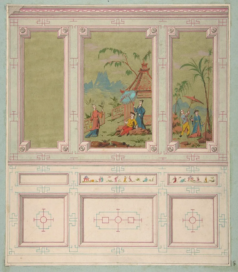 Design For Wall Panels Decorated With Chinoiserie Scenes