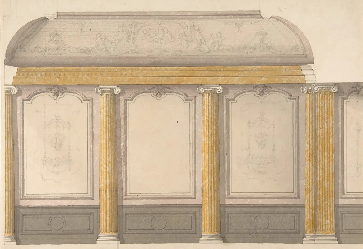 Design For Wall Panels With Putti And Flowered Garlands