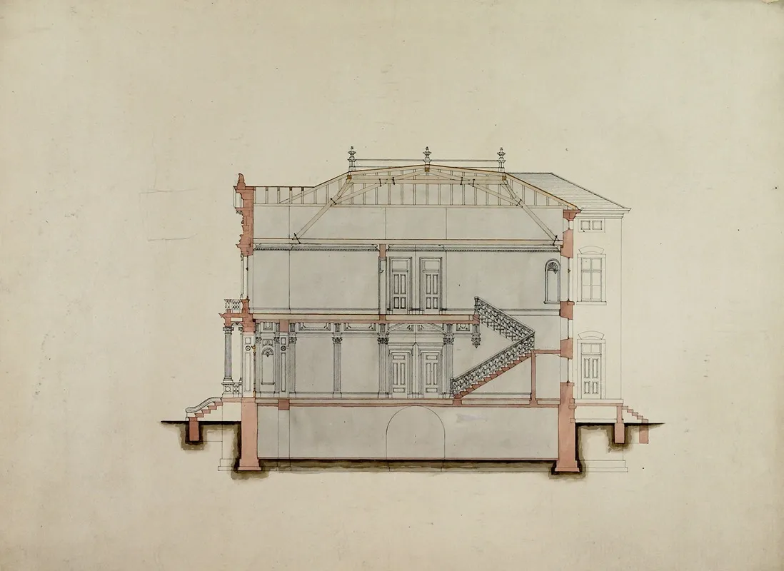 Design Studies Section Through House Presentation by Carl (Charles) J. Furst - Canvas Print