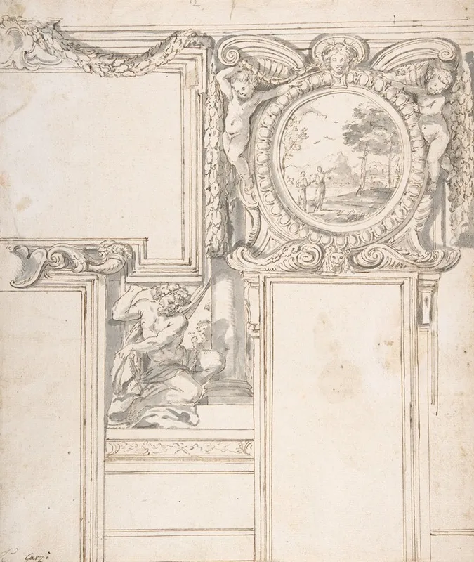 Design Wall Elevation With Stucco And Painted Decorations