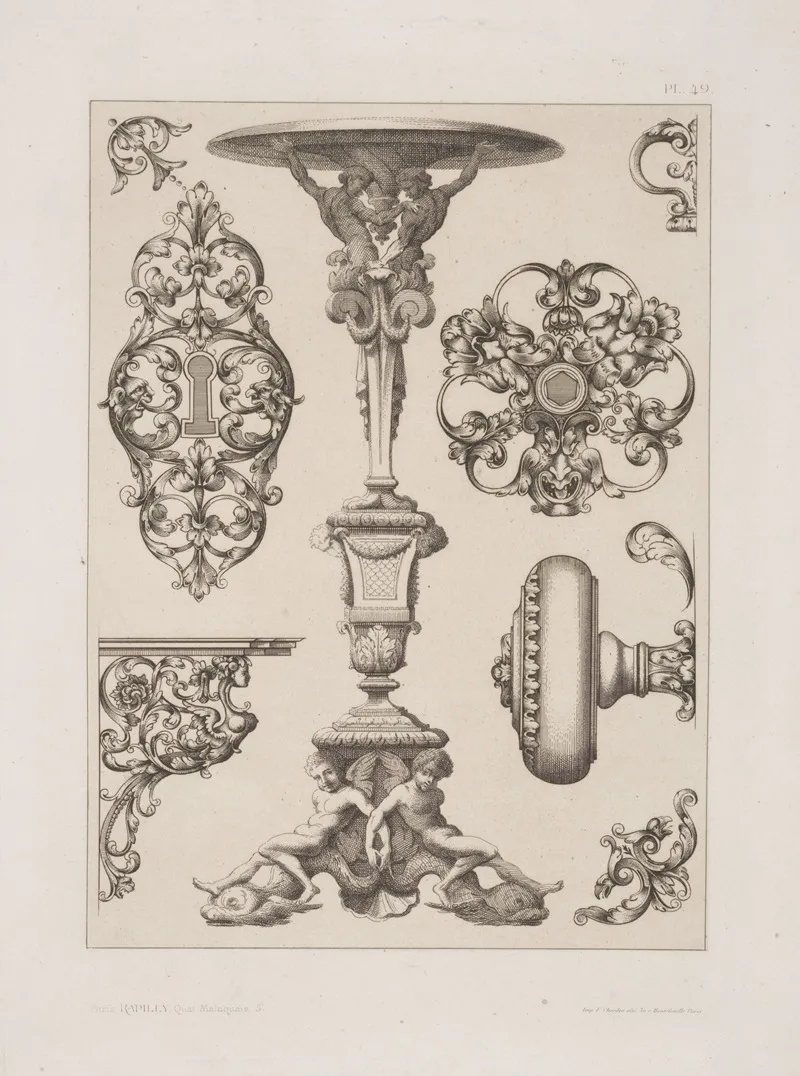 Designs For Keyholes Doorknobs Pedestal by André-Charles Boulle - Canvas Print