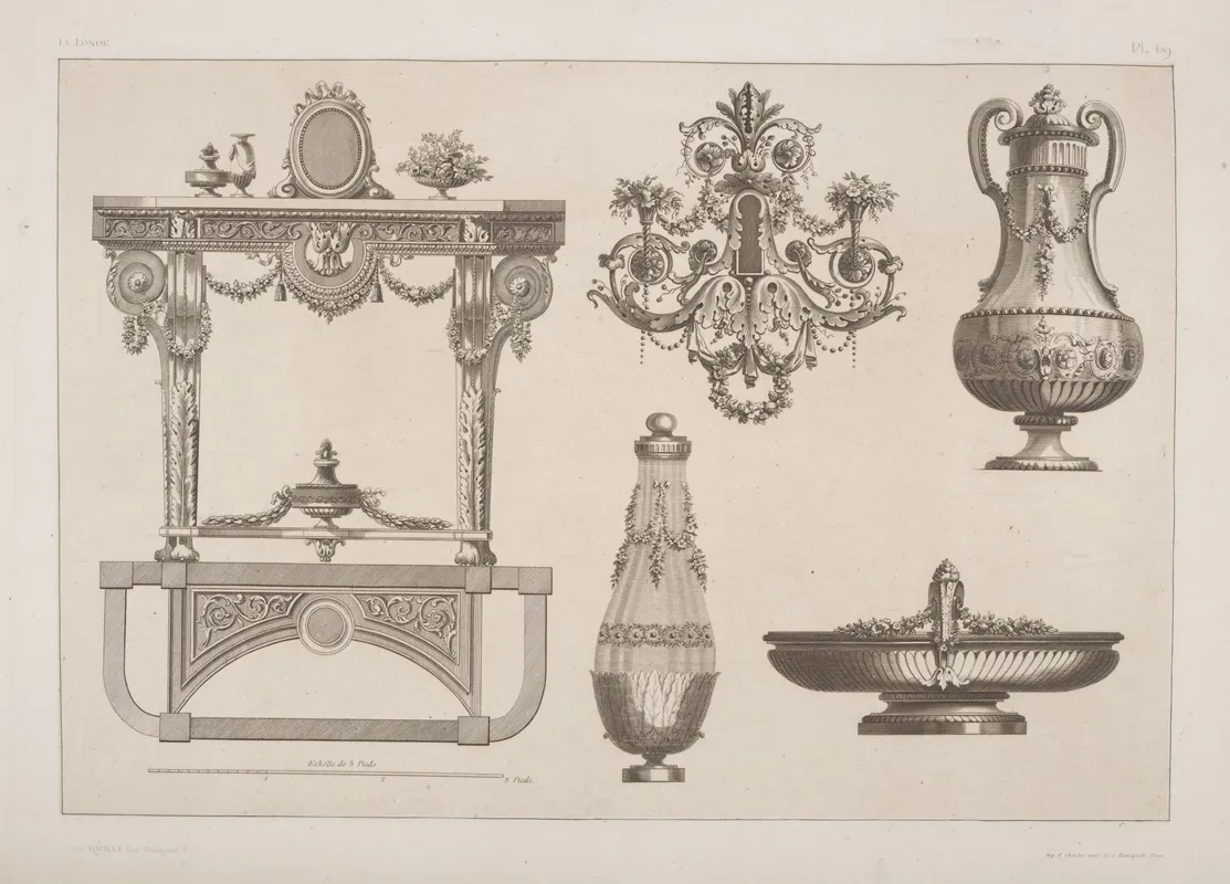 Designs For Urns Architectural Structure With Oval Panel On Top Shelf by André-Charles Boulle - Canvas Print