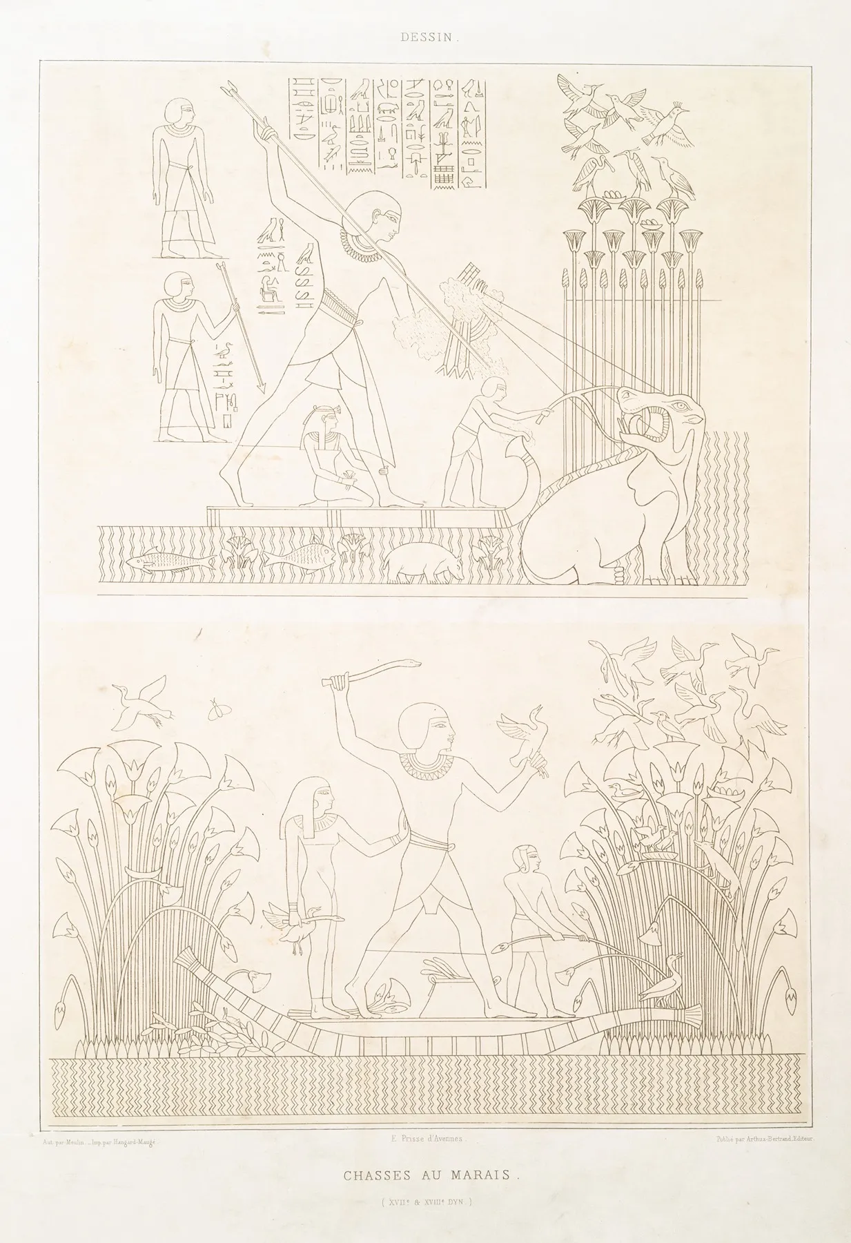 Dessin Chasses Au Marais Xviie Xviiie Dyn by Émile Prisse d'Avennes - Canvas Print