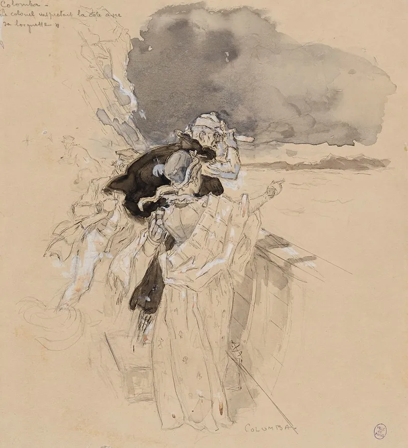 Dessin Pour Colomba Le Colonel Inspectait La Cote Avec Sa Lorgnette by Daniel Urrabieta Vierge - Canvas Print