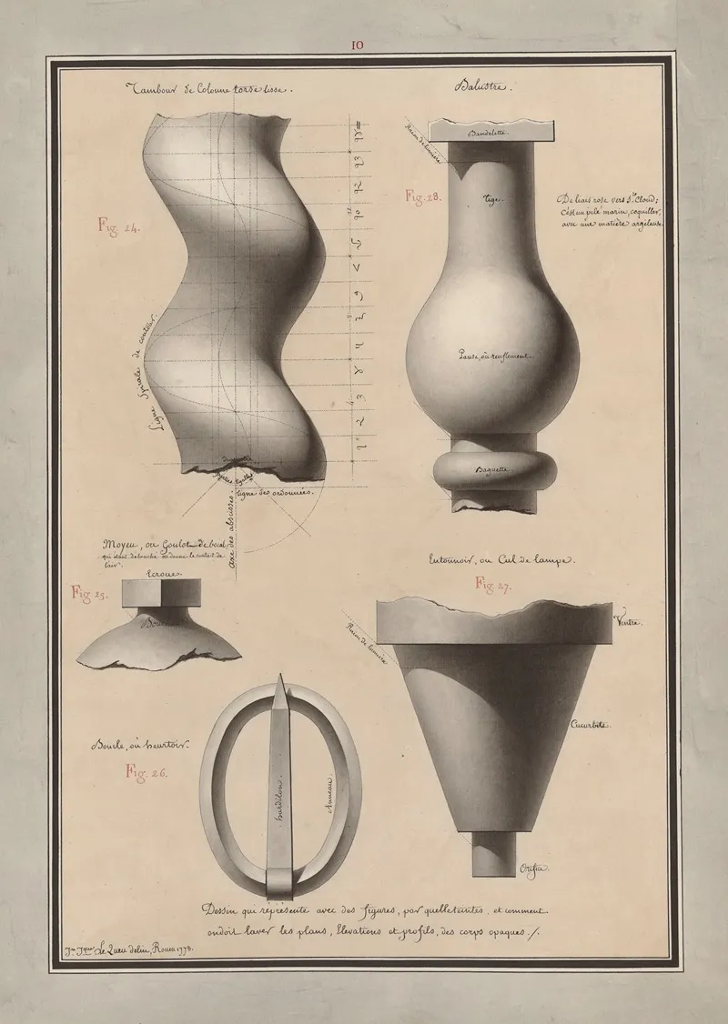 Dessin Qui Represente Avec Des Figures Par Quelles Teintes Et Comment On Doit Laver Les Plans Elevations Et Profils Des Corps Opaques 32