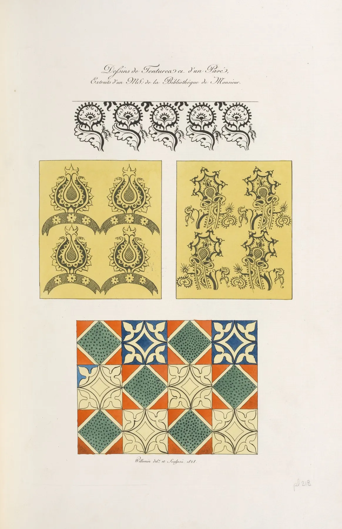 Dessins De Tentures Et Dun Pave Extraits Dun Ms De La Bibliotheque De Monsieur by Nicolas Xavier Willemin - Canvas Print