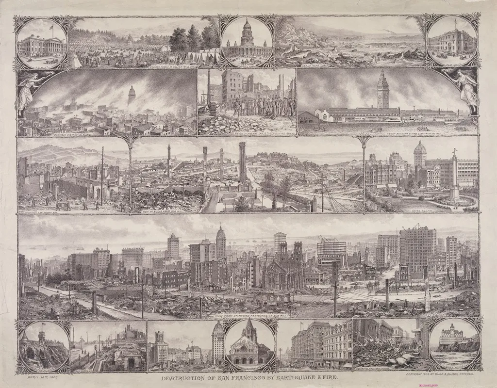 Destruction Of San Francisco By Earthquake Fire by Kurz &amp; Allison - Canvas Print