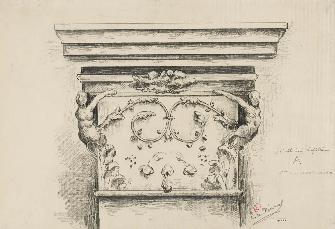 Detail Dun Chapiteau Au 30 Rue Francois Miron by Eugène de Ménorval - Canvas Print