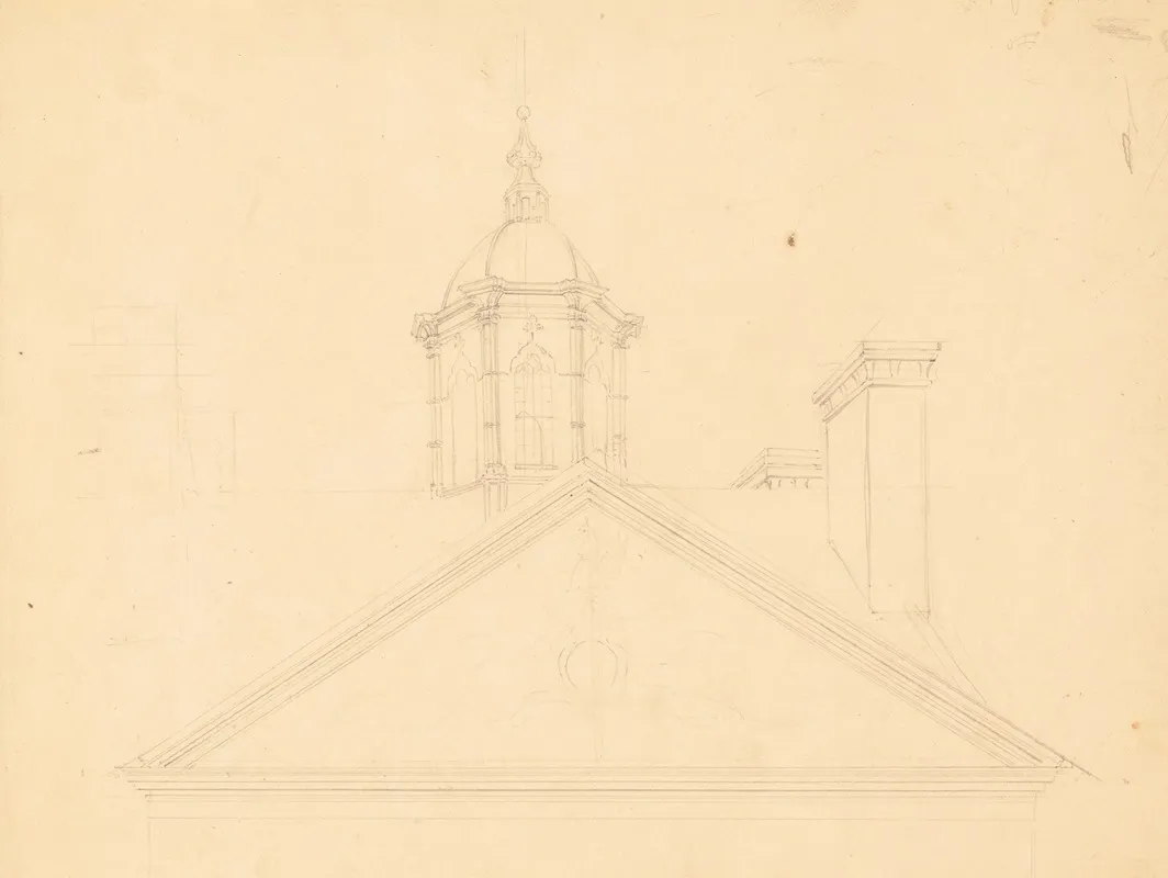 Detail View Of Cupola Pediment And Frieze Of A Large Public Building In Charleston South Carolina