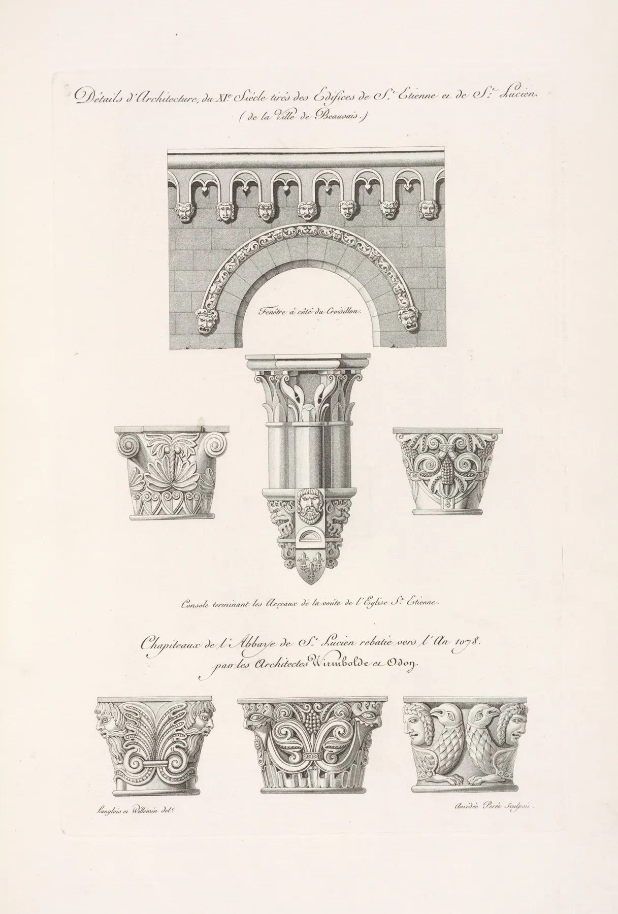 Details Darchitecture Du Xie Siecle Tires Des Edifices De St Etienne Et De St Lucien De La Ville De Beauvais by Nicolas Xavier Willemin - Canvas Print