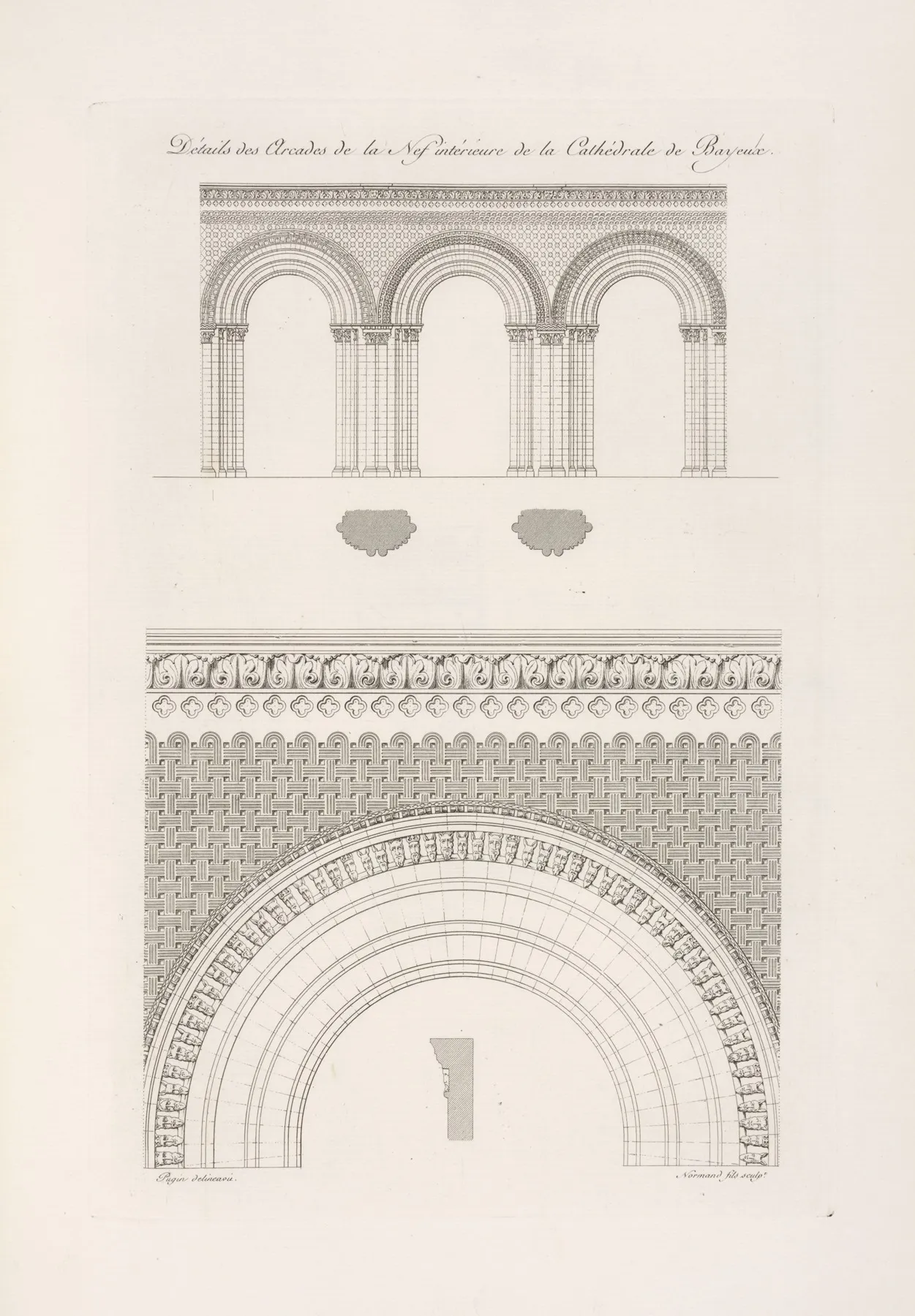 Details Des Arcades De La Nef Interieure De La Cathedrale De Bayeaux by Nicolas Xavier Willemin - Canvas Print