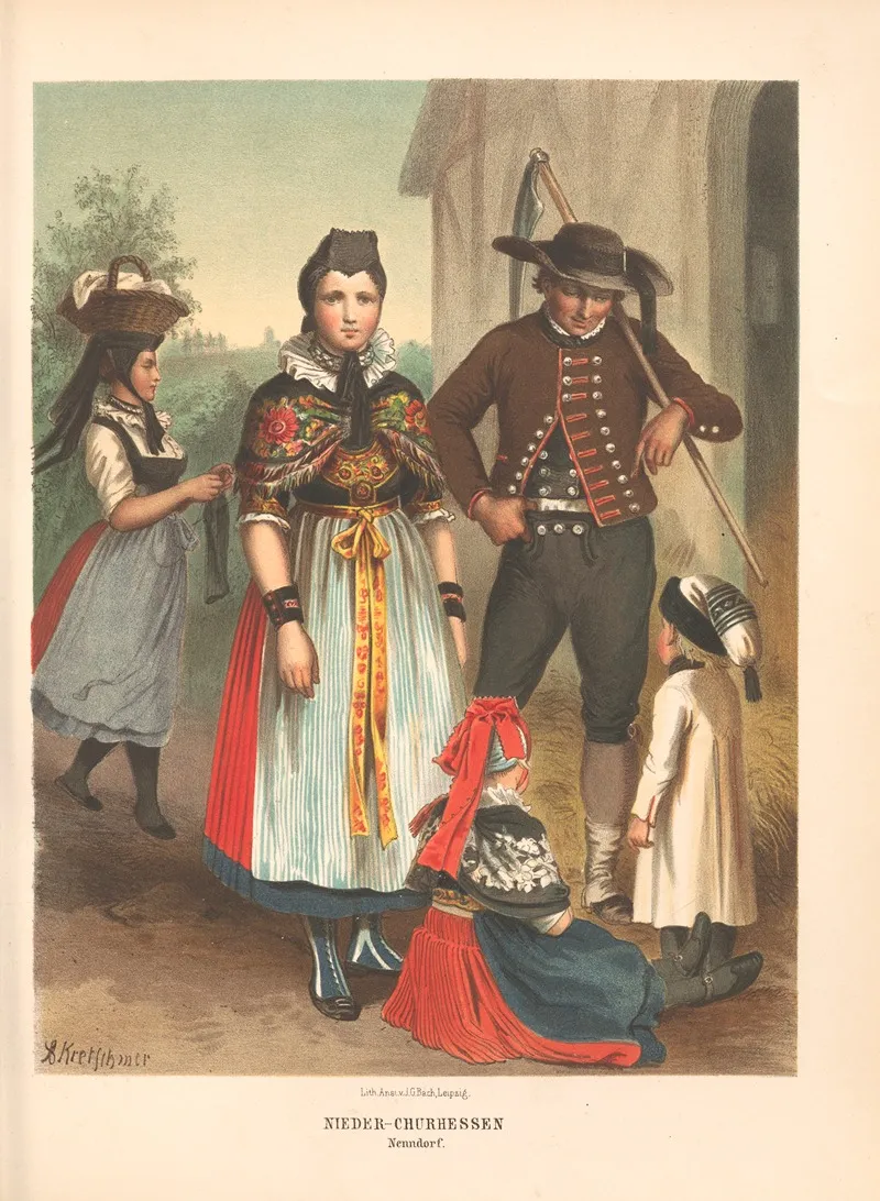 Deutsche Volkstrachten Pl 22 by Albert Kretschmer - Canvas Print