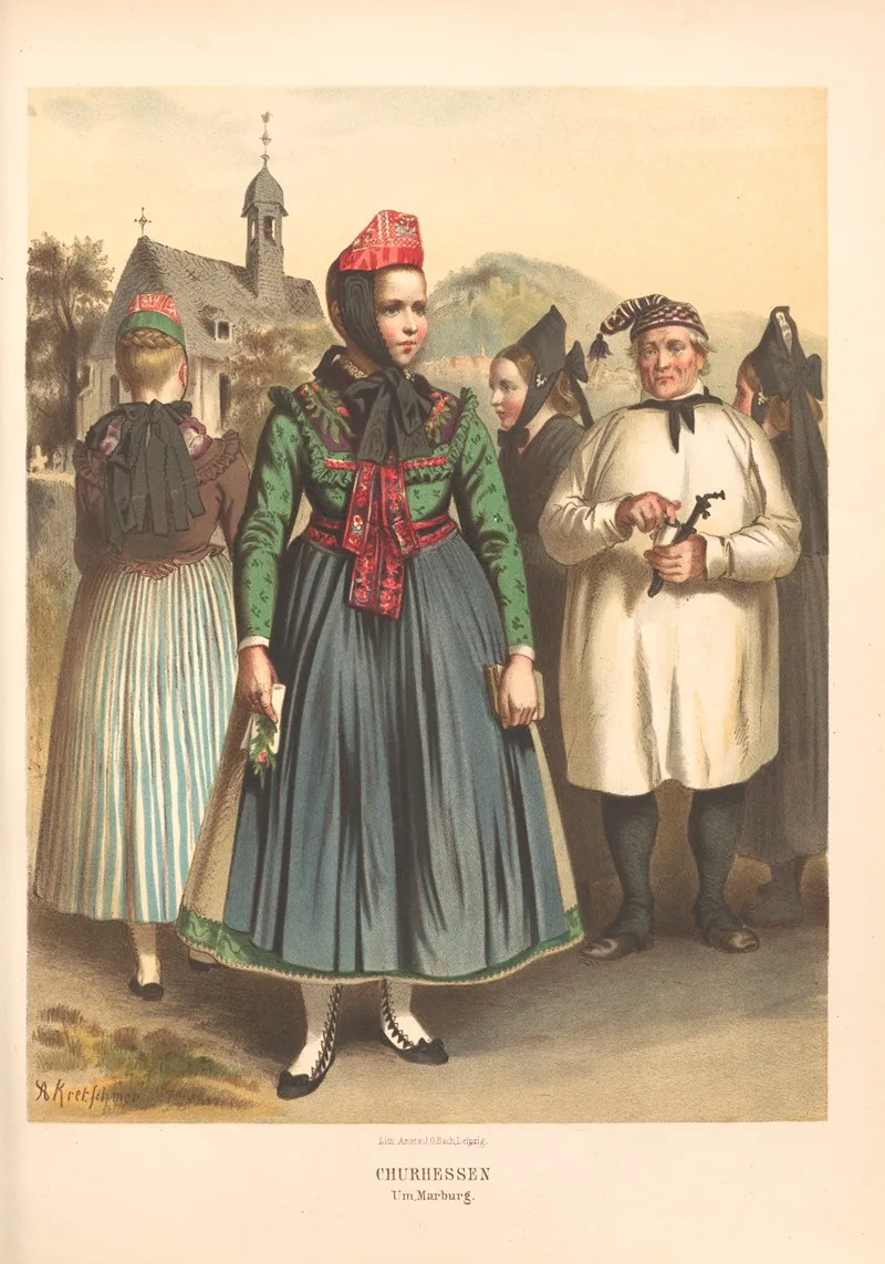 Deutsche Volkstrachten Pl 25 by Albert Kretschmer - Canvas Print