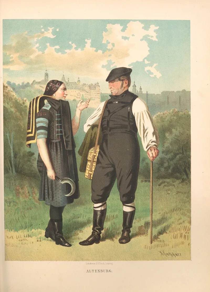 Deutsche Volkstrachten Pl 34 by Albert Kretschmer - Canvas Print
