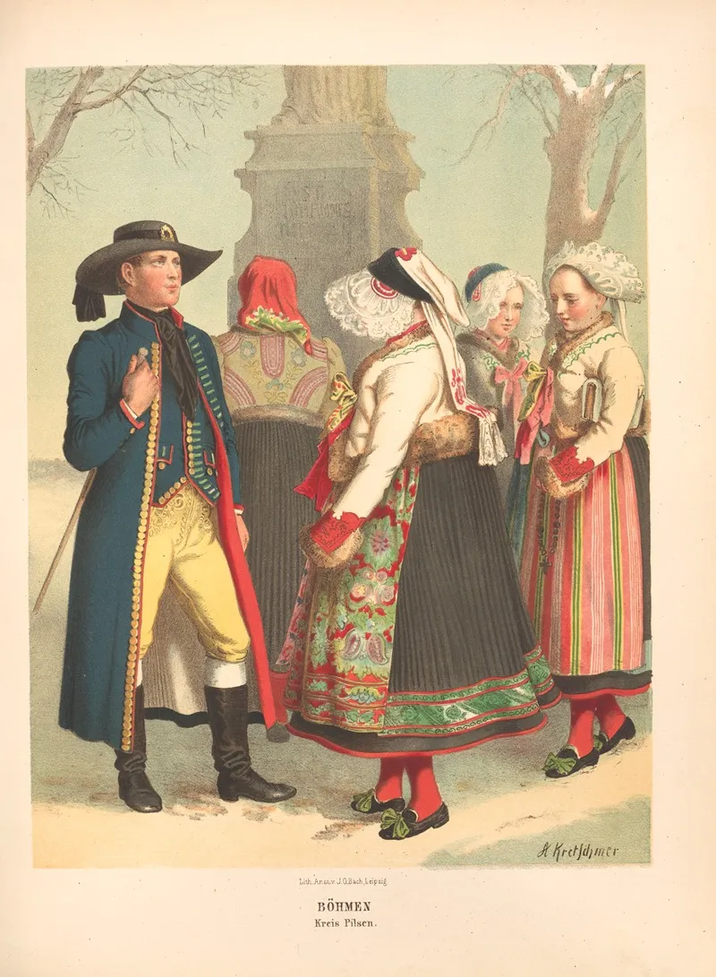 Deutsche Volkstrachten Pl 56 by Albert Kretschmer - Canvas Print