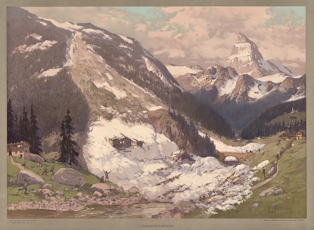 Deutsches Land Lawinensturz In Den Alpen by Rudolf Hellgrewe - Canvas Print