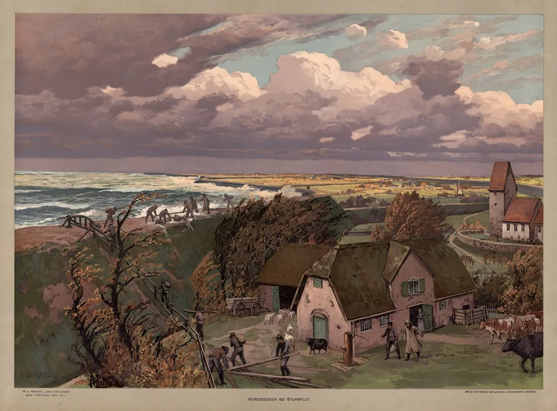 Deutsches Land Nordseedeich Bei Sturmflut by Rudolf Hellgrewe - Canvas Print