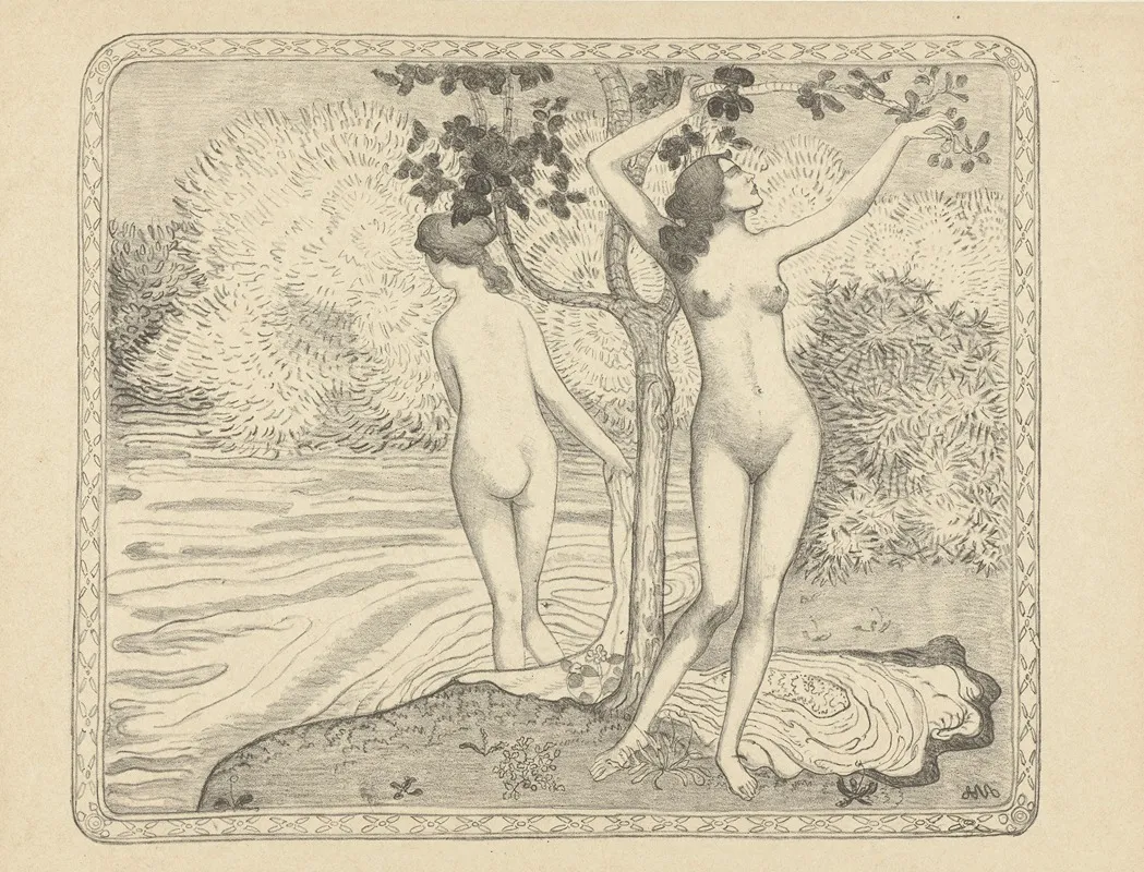 Deux Baigneuses Nues Sous Un Arbre Au Bord De Leau Ete by Aristide Maillol - Canvas Print