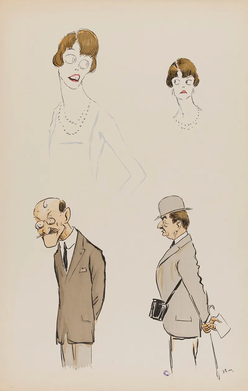 Deux Etudes Dun Personnage Feminin Et Deux Personnages Masculins
