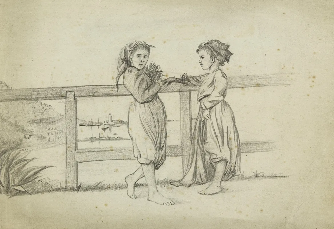 Deux Fillettes Devant Une Barriere De Bois